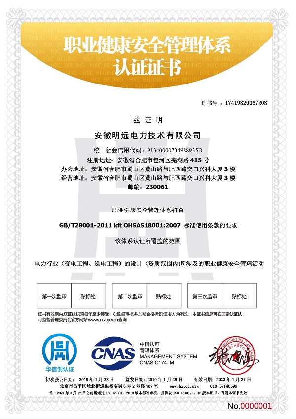 OHSAS18001证书样本中文3